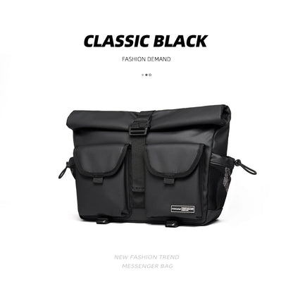 Fashion Casual Men Roll Top Shoulder Messenger Bag Large Size Outdoor Cycling Crossbody Side Bags Male Urban Trend Daypack