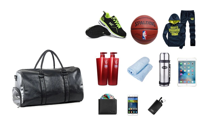 Leather Handbag Gym Bag Fitness Travel Shoe Pocket Luggage Outdoor Shoulder Crossbody Duffle Side Sac De Sports Bag For Men