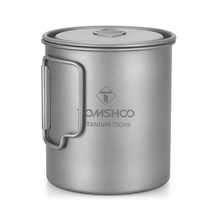 Tomshoo Ultralight 750ml Titanium Pot Portable Titanium Water Mug Cup w/ Lid Foldable Handle Outdoor Camping Picnic Supplies