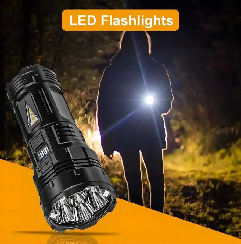 Powerful Flashlight With 7 Lamp Beads Super Tactical Light With COB Side Light Camping Lantern USB Rechargeable Outdoor Torch