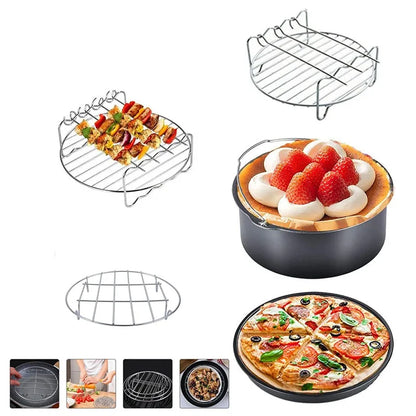 Non-Stick Air Fryer Accessories Universal Baking Pan Cake Barrel Pizza Tray Grill Rack for Cooking Roasting Frying Kitchen Tools