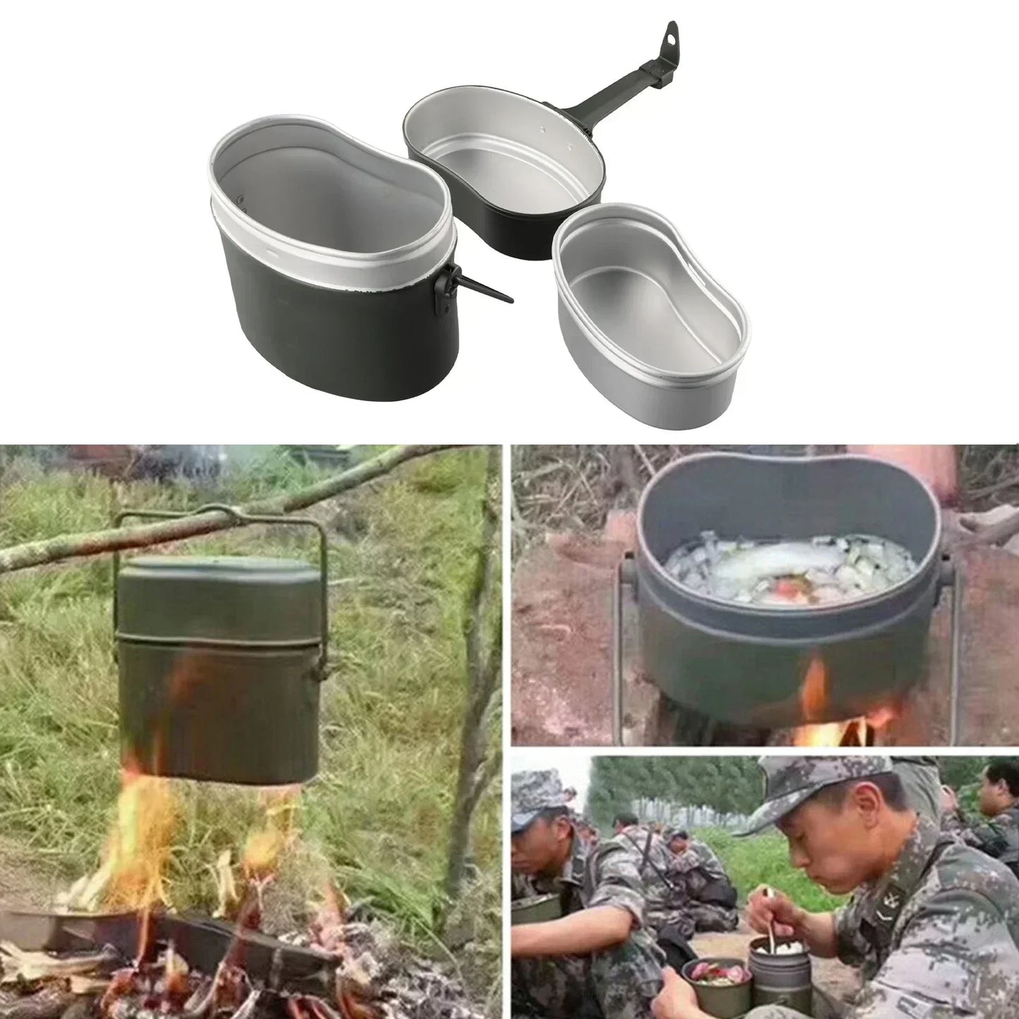 Portable Camping Mess Kits 3 In 1 Camping Cookware Cook Set Hiking Cookware Army Mess Kit Cook Mess Kits Lunch Boxes