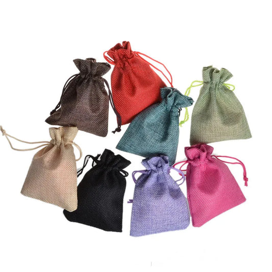 10pc (9x12cm) Handmade Natural Burlap Linen Drawstring Gift Bags Favor Wedding Christmas Gift Bag Jewelry Packaging Bags&Pouches
