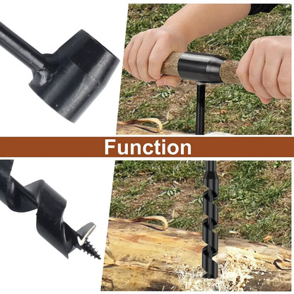 Bushcraft Outdoor Survival Hand Drill Carbon Steel Manual Auger Manual Survival Drill Self-Tapping Wood Punching Tool