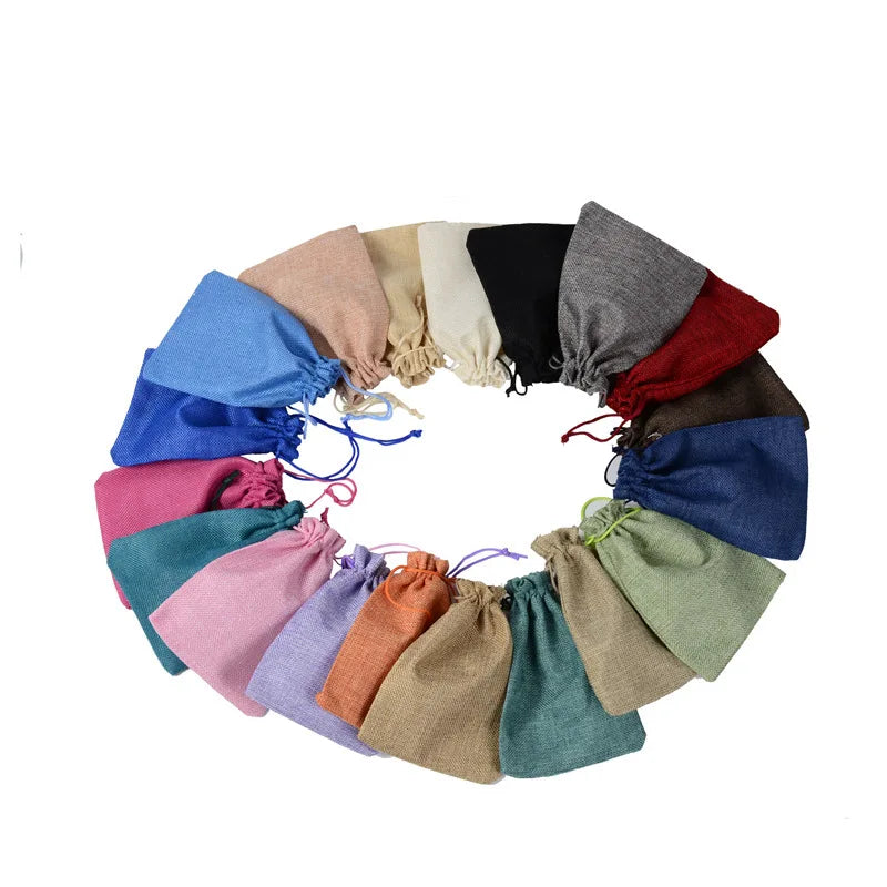 5pcs Multisize Jute Burlap Linen Drawstring Bag Christmas Halloween Gift Bags Wedding Birthday Party Candy Chocolate Packing Bag
