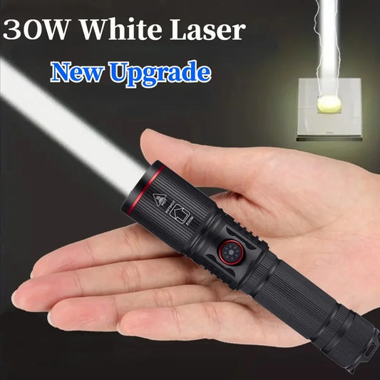30W  High Bright LED Flashlight High Power Type C Rechargeable Zoom Torch Camping Outdoor Hunting Fishing Walking Lighting Lamp