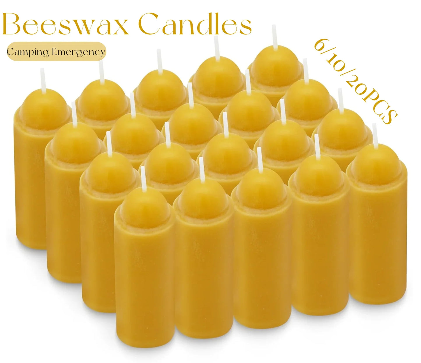 6-20PCS Beeswax Candles Emergency Candles Smokeless Handmade Pillar Candles Wax Candles for UCO Camping Outdoor Emergency