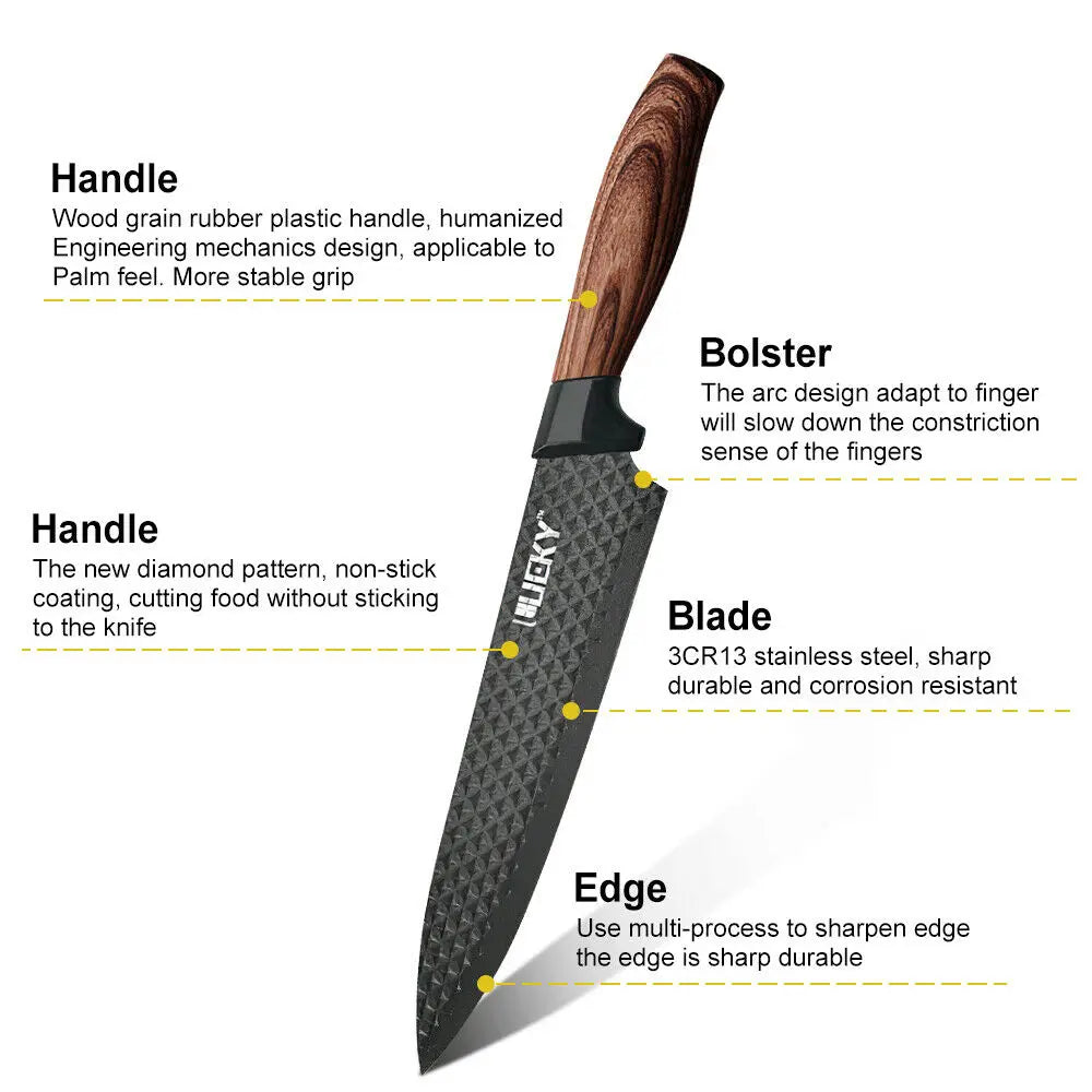 Kitchen Knives Sets Stainless Steel Forged Chef Kitchen Knife Set Scissors Vegetable Peeler Slicer Paring Knife Diamond Pattern