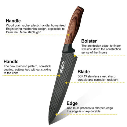 Kitchen Knives Sets Stainless Steel Forged Chef Kitchen Knife Set Scissors Vegetable Peeler Slicer Paring Knife Diamond Pattern