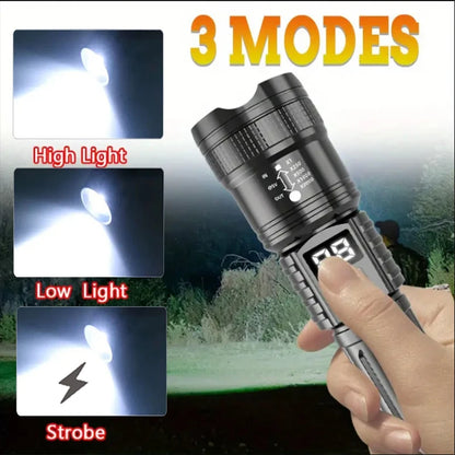 High Power Led Flashlight Type-C Rechargeable Long Range Zoom Tactical Torch Light Outdoor Emergency Camping Fishing Lantern