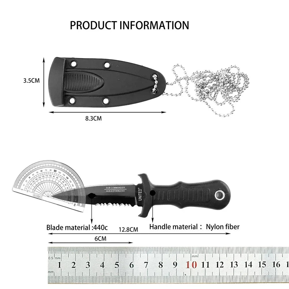 Neck-Mounted Tactical Fixed Blade - 440C Mini Survival Knife for Outdoor EDC, Hunting Combat and Survival with Nylon Handle