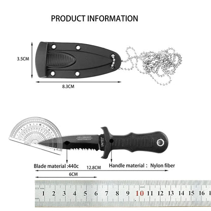 Neck-Mounted Tactical Fixed Blade - 440C Mini Survival Knife for Outdoor EDC, Hunting Combat and Survival with Nylon Handle