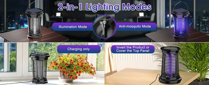 Solar Bug Zapper for Outdoor, USB Rechargeable Bug Zapper with 5.5W Solar Power, 4500V Mosquito Killer Lamp,Garden,Camping