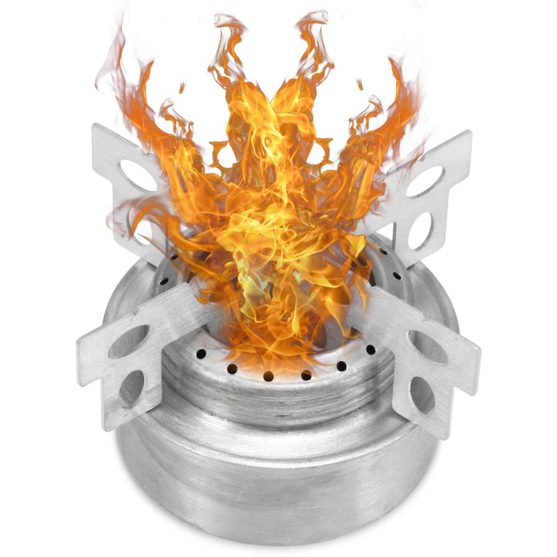 Lixada Outdoor Mini Alcohol Stove Titanium/Stainless Steel Camping Furnace with Cross Stand Stove Rack Picnic Pocket Stove