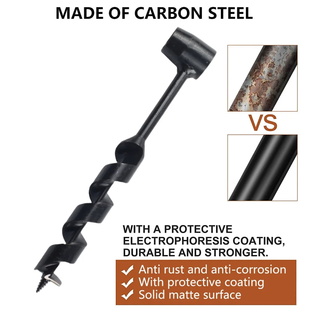 Bushcraft Outdoor Survival Hand Drill Carbon Steel Manual Auger Manual Survival Drill Self-Tapping Wood Punching Tool