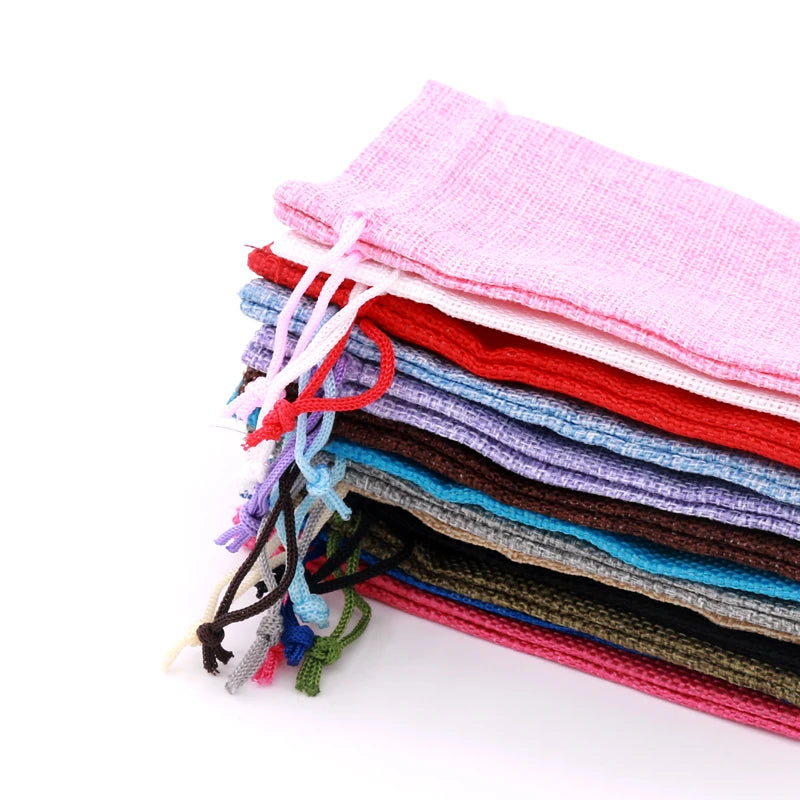10pc (9x12cm) Handmade Natural Burlap Linen Drawstring Gift Bags Favor Wedding Christmas Gift Bag Jewelry Packaging Bags&Pouches
