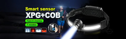 Powerful LED Headlamp 7 Modes XPE+COB Sensor Head Torch