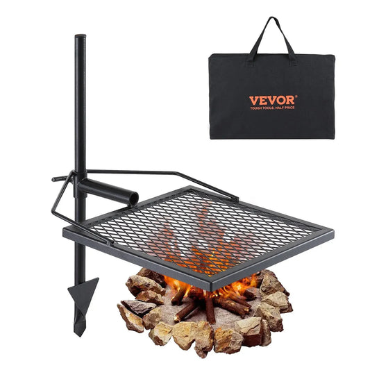 360° Swivel Campfire Grill – Heavy-Duty Steel Grate for Adjustable Open-Fire Cooking (Portable for Camping & BBQ)."