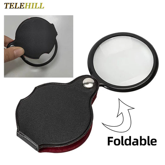 Portable Mini Magnifier 8X 50/60mm Pocket Magnifier 6X Magnifying Glass Reading Magnifier Jewelry Loupe with Folded Leather Case