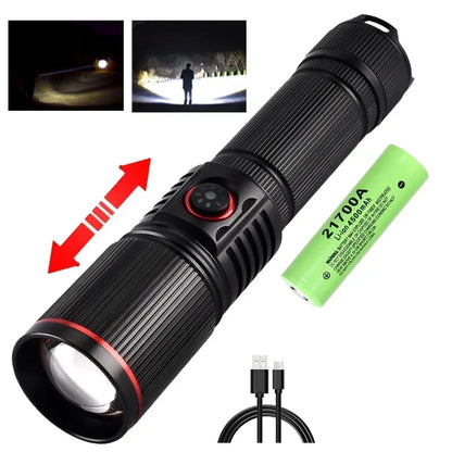 30W  High Bright LED Flashlight High Power Type C Rechargeable Zoom Torch Camping Outdoor Hunting Fishing Walking Lighting Lamp