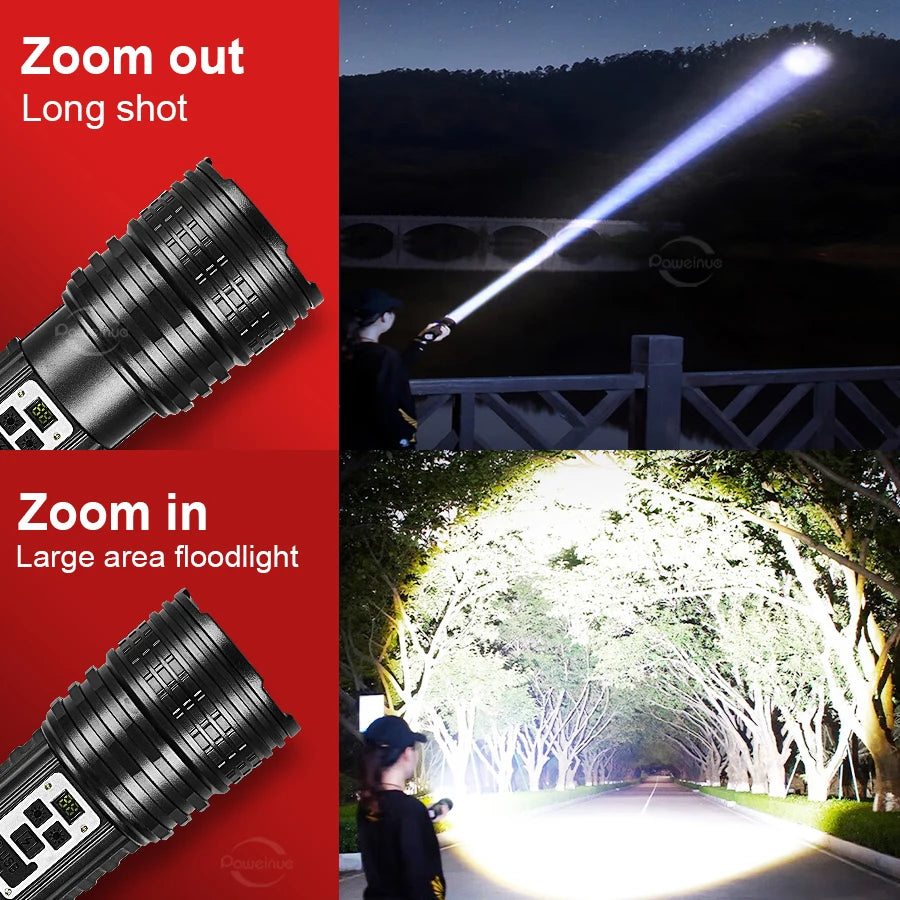 Powerful Flashlight With 7 Lamp Beads Super Tactical Light With COB Side Light Camping Lantern USB Rechargeable Outdoor Torch