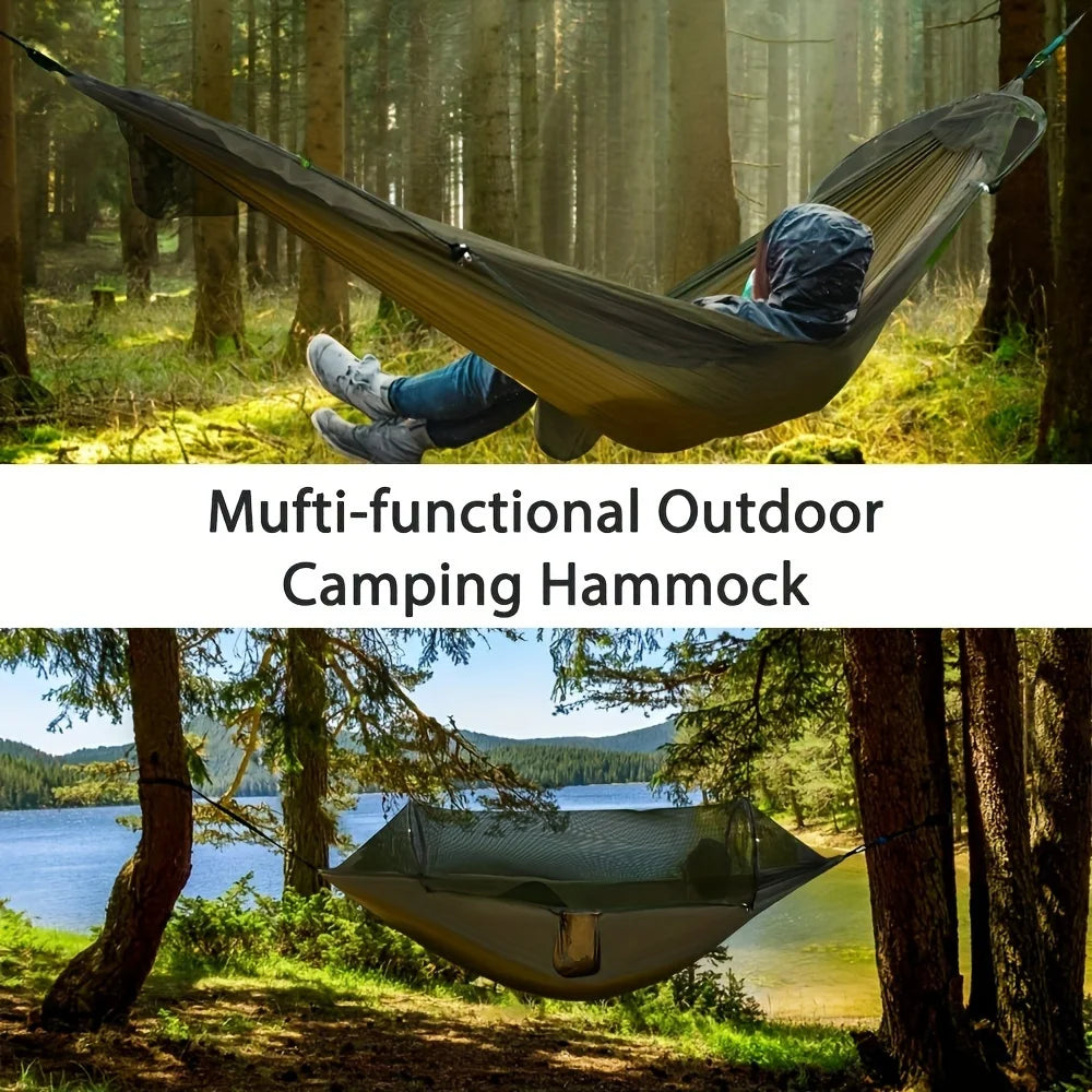 New Automatic Quick Open Mosquito Net Hammock with Sun Canopy Nylon Material Single Double Camping Bed for Hiking Travel Picnic