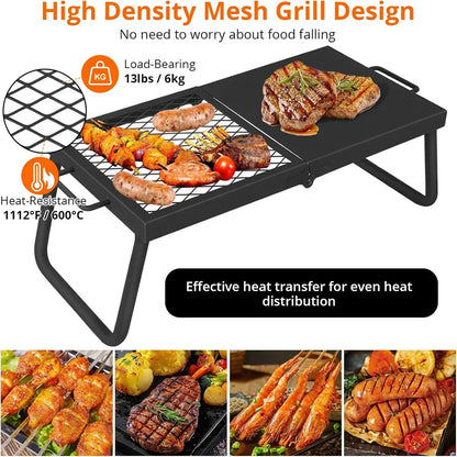 Folding Campfire Grill, Heavy Duty Steel Mesh Grate, Portable Camping Grates Over Fire Pit, Camp Fire Cooking, Grilling Rack