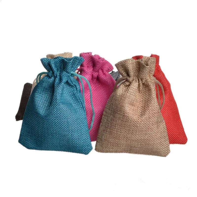 10pc (9x12cm) Handmade Natural Burlap Linen Drawstring Gift Bags Favor Wedding Christmas Gift Bag Jewelry Packaging Bags&Pouches
