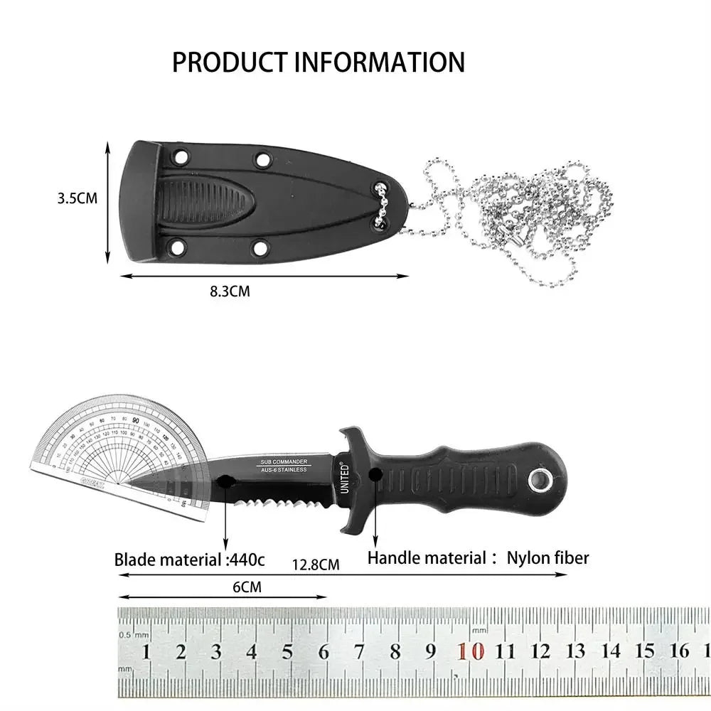 Neck-Mounted Tactical Fixed Blade - 440C Mini Survival Knife for Outdoor EDC, Hunting Combat and Survival with Nylon Handle