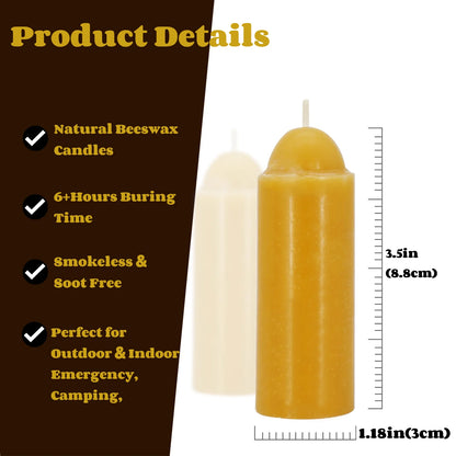 6-20PCS Beeswax Candles Emergency Candles Smokeless Handmade Pillar Candles Wax Candles for UCO Camping Outdoor Emergency