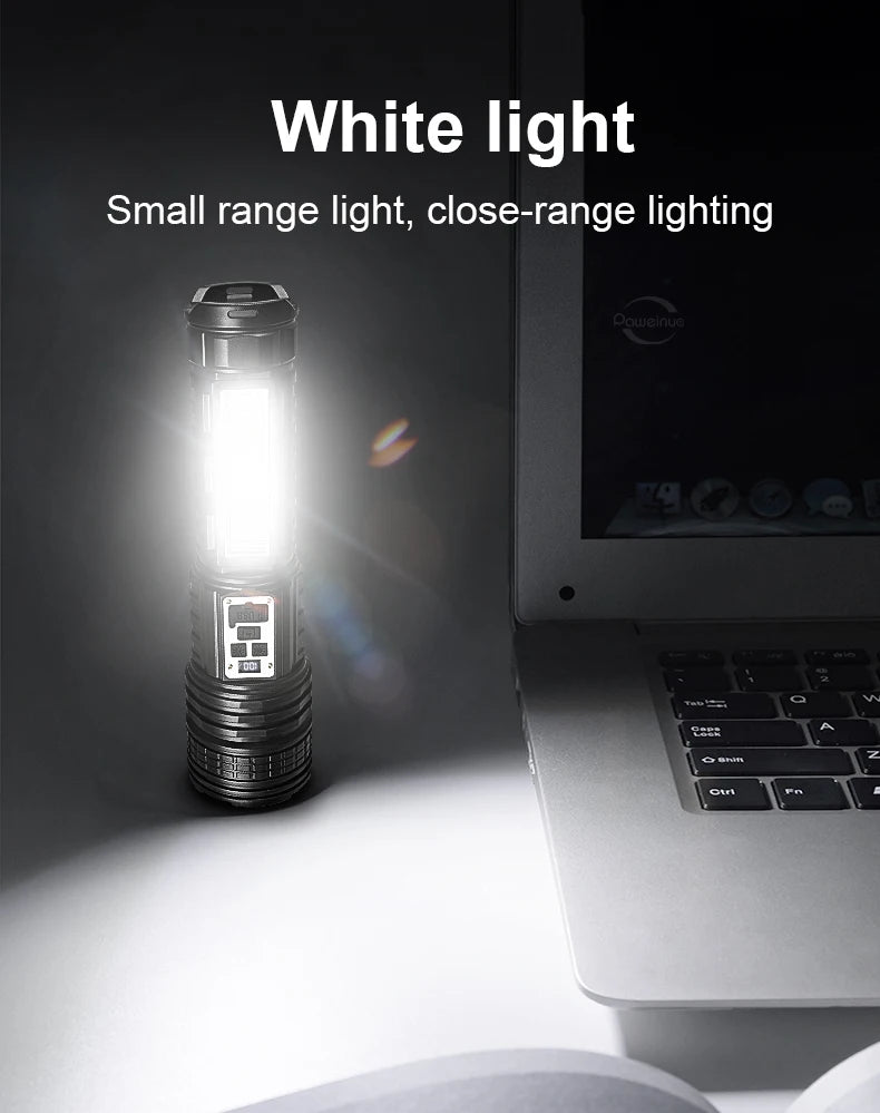 Powerful Flashlight With 7 Lamp Beads Super Tactical Light With COB Side Light Camping Lantern USB Rechargeable Outdoor Torch