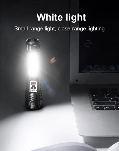 Powerful Flashlight With 7 Lamp Beads Super Tactical Light With COB Side Light Camping Lantern USB Rechargeable Outdoor Torch