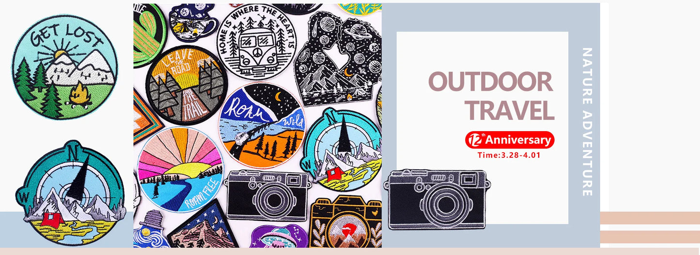 Prajna Wild Adventure Embroidered Patches For Clothing Badges Traveler Mountain Patch For T-shirt Iron On Patches On Clothes DIY
