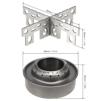 Lixada Outdoor Mini Alcohol Stove Titanium/Stainless Steel Camping Furnace with Cross Stand Stove Rack Picnic Pocket Stove