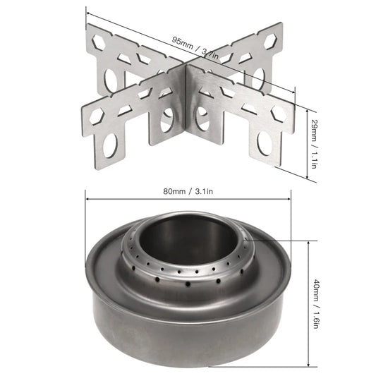 Lixada Outdoor Mini Alcohol Stove Titanium/Stainless Steel Camping Furnace with Cross Stand Stove Rack Picnic Pocket Stove