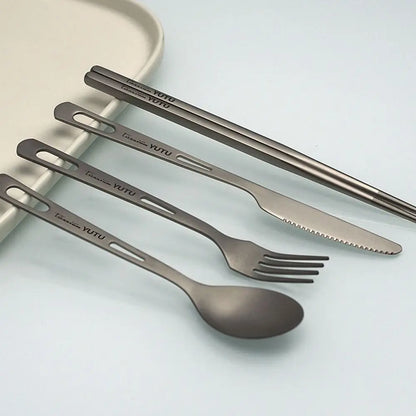 Portable Outdoor Dinnerware Sets Ultralight Travelling Knife Fork Spoon Chopstick Titanium Tableware Flatware Set Camping