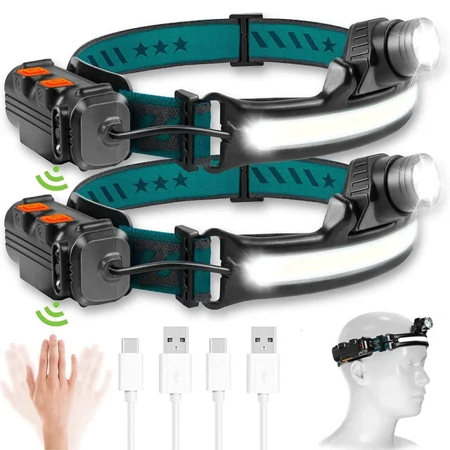 Induction Headlamp XPG+COB LED Head Lamp with Built-in Battery