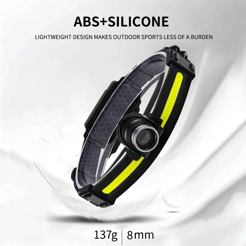 Powerful LED Headlamp 7 Modes XPE+COB Sensor Head Torch