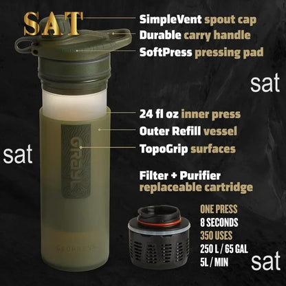 tt For GRAYL GeoPress 24 oz Water Purifier Bottle - Filter for Hiking, Camping, Survival, Travel (Olive Drab)