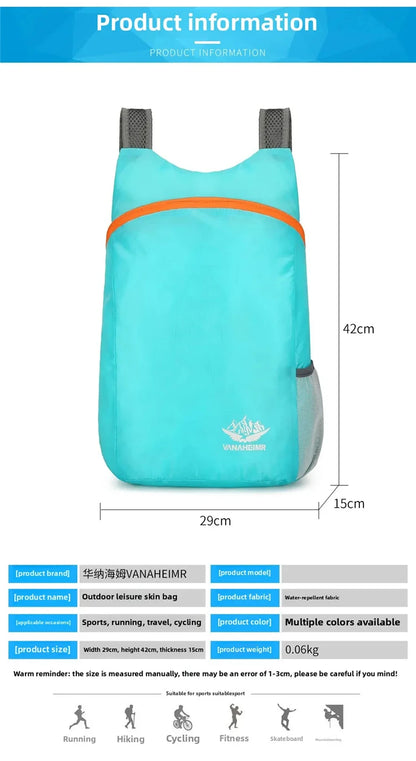New Foldable Fitness Bag Lightweight Outdoor Cover Waterproof Wide Shoulder Strap Nylon Fabric Multi Color Backpack