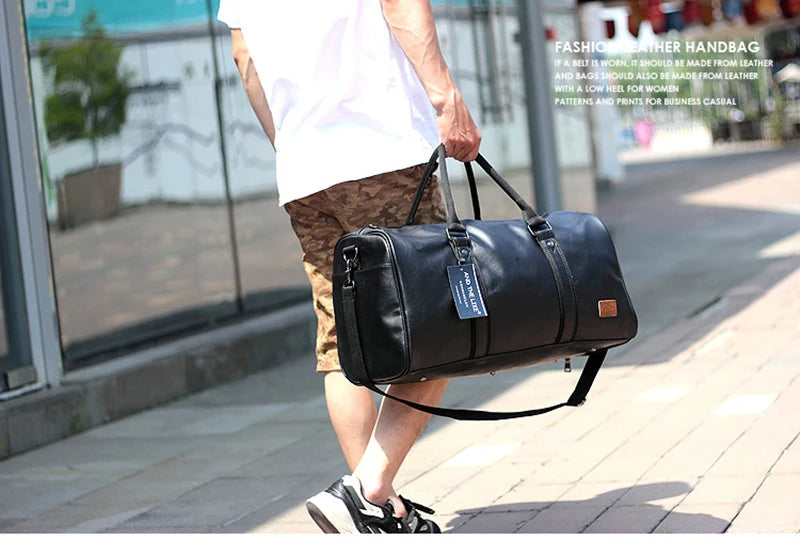 Leather Handbag Gym Bag Fitness Travel Shoe Pocket Luggage Outdoor Shoulder Crossbody Duffle Side Sac De Sports Bag For Men
