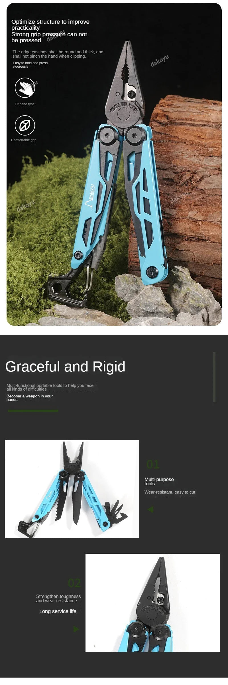 DAKOYU DKShadow Multitool Camping Pliers with Emergency Whistle -8 Color Compact Outdoor Tool, Suitable for Hiking and Camping