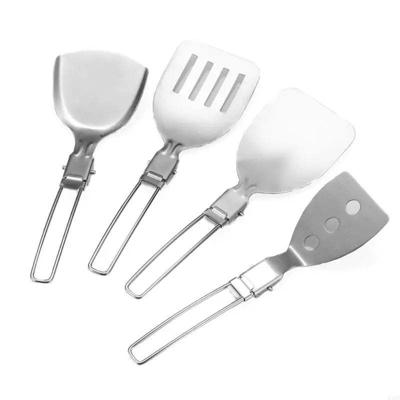 F1FD Stainless Steel Camping Cookware Practical Folding Soup Ladles Strainer Spatula