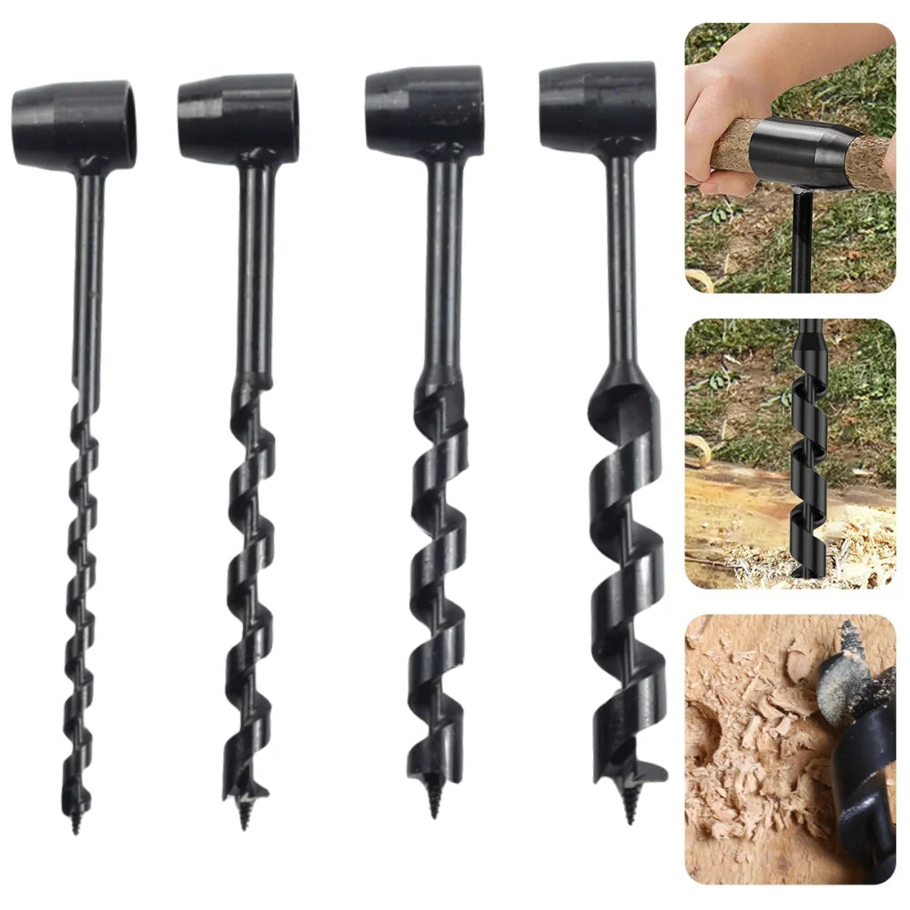 Bushcraft Outdoor Survival Hand Drill Carbon Steel Manual Auger Manual Survival Drill Self-Tapping Wood Punching Tool