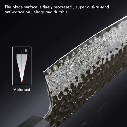Damascus Steel Japanese Kitchen Knife, PRO Chef Knife, Handmade