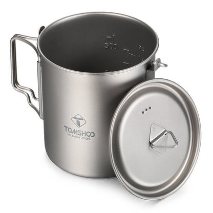 TOMSHOO Camping Cookware Titanium Pot 0.75L/0.9L/1.1L/1.6L/2L/2.8L Ultralight Hanging Pot w Lid Foldable Handle Outdoor Cooking