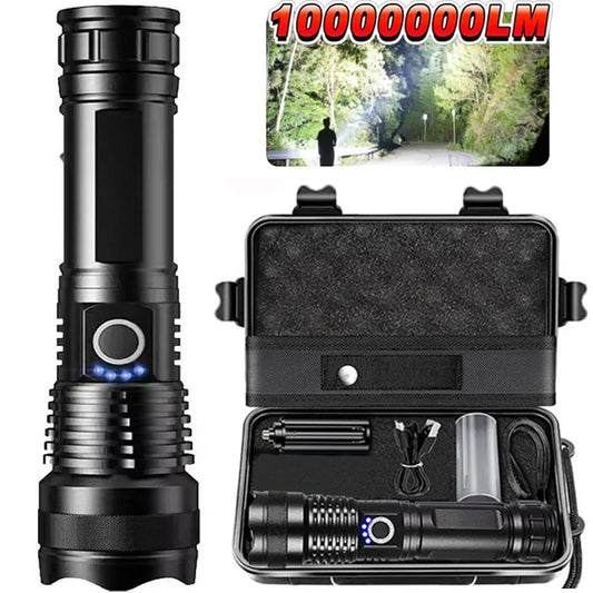 High Power Rechargeable LED Tactical Flashlight  Aluminum Alloy Telescopic Zoom Torch Lamp for Outdoor Camping Fishing