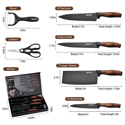 Kitchen Knives Sets Stainless Steel Forged Chef Kitchen Knife Set Scissors Vegetable Peeler Slicer Paring Knife Diamond Pattern