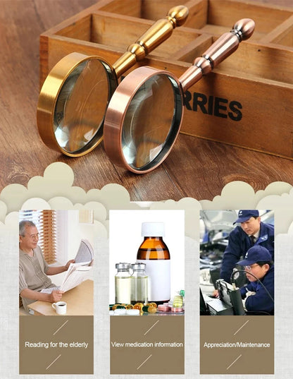 20X Portable All-Metal Magnifier Retro Portable Optical Magnifying Glass Repair Watch Jewelry Loupe Antique Handle Magnifier