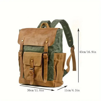 MUCHUAN Oil Wax Canvas Cow Leather Backpacks Unisex Waterproof Rucksacks 15" Laptops Daypacks Large Capacity Vintage Mochilas